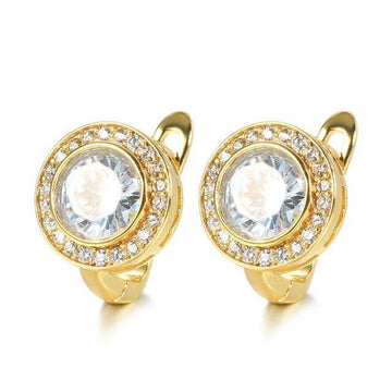 Trendy Round AAA+ White Cubic Zirconia Gold Color Earrings - The Jewellery Supermarket
